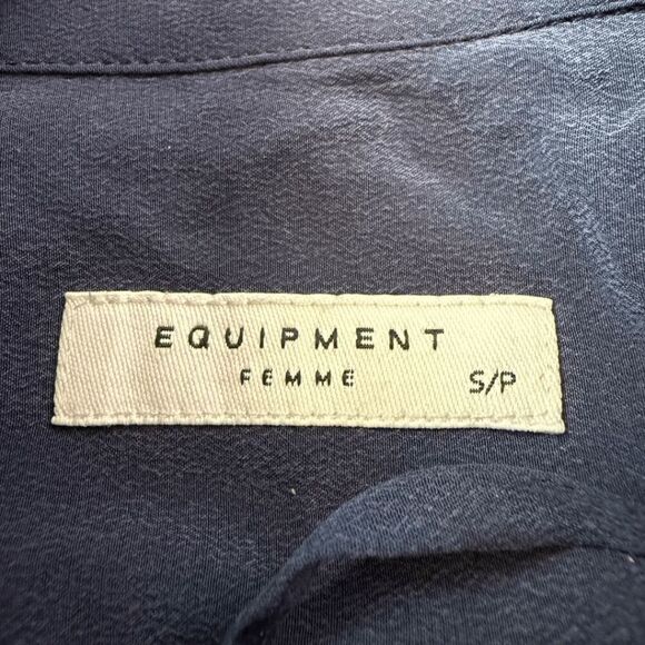 Equipment Femme Women's Long Sleeve Silk Knox Lace Up Tie Blouse Navy Blue Small - Picture 3 of 5